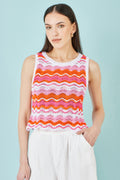 Yumi Orange Stripe Crochet Stripe Vest Top