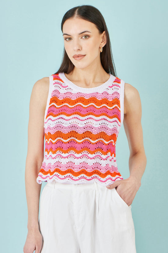 Yumi Orange Stripe Crochet Stripe Vest Top - QHA UK
