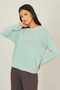 Yumi Sea Green Knitted Stripe Relaxed Jumper - QHA UK