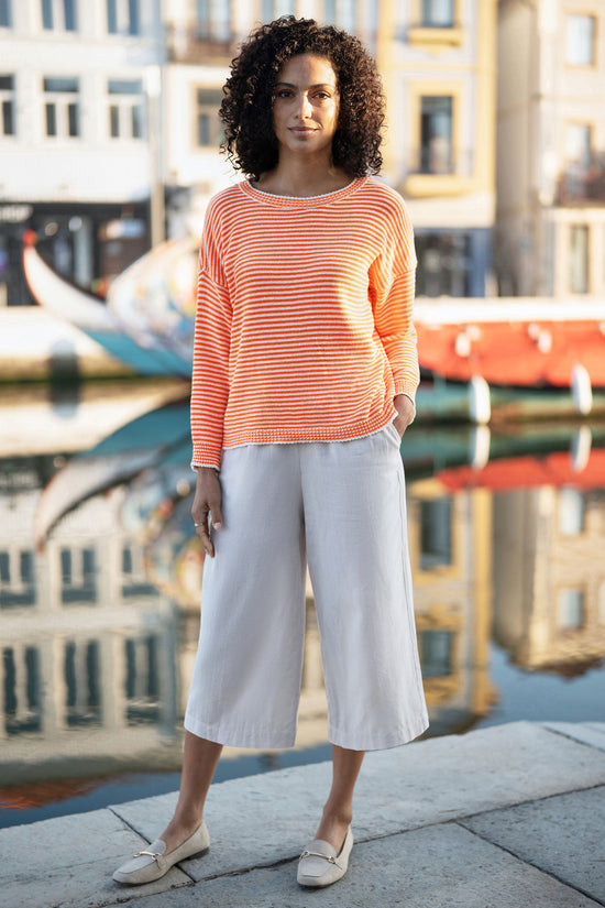 Yumi Orange Knitted Stripe Relaxed Jumper - QHA UK