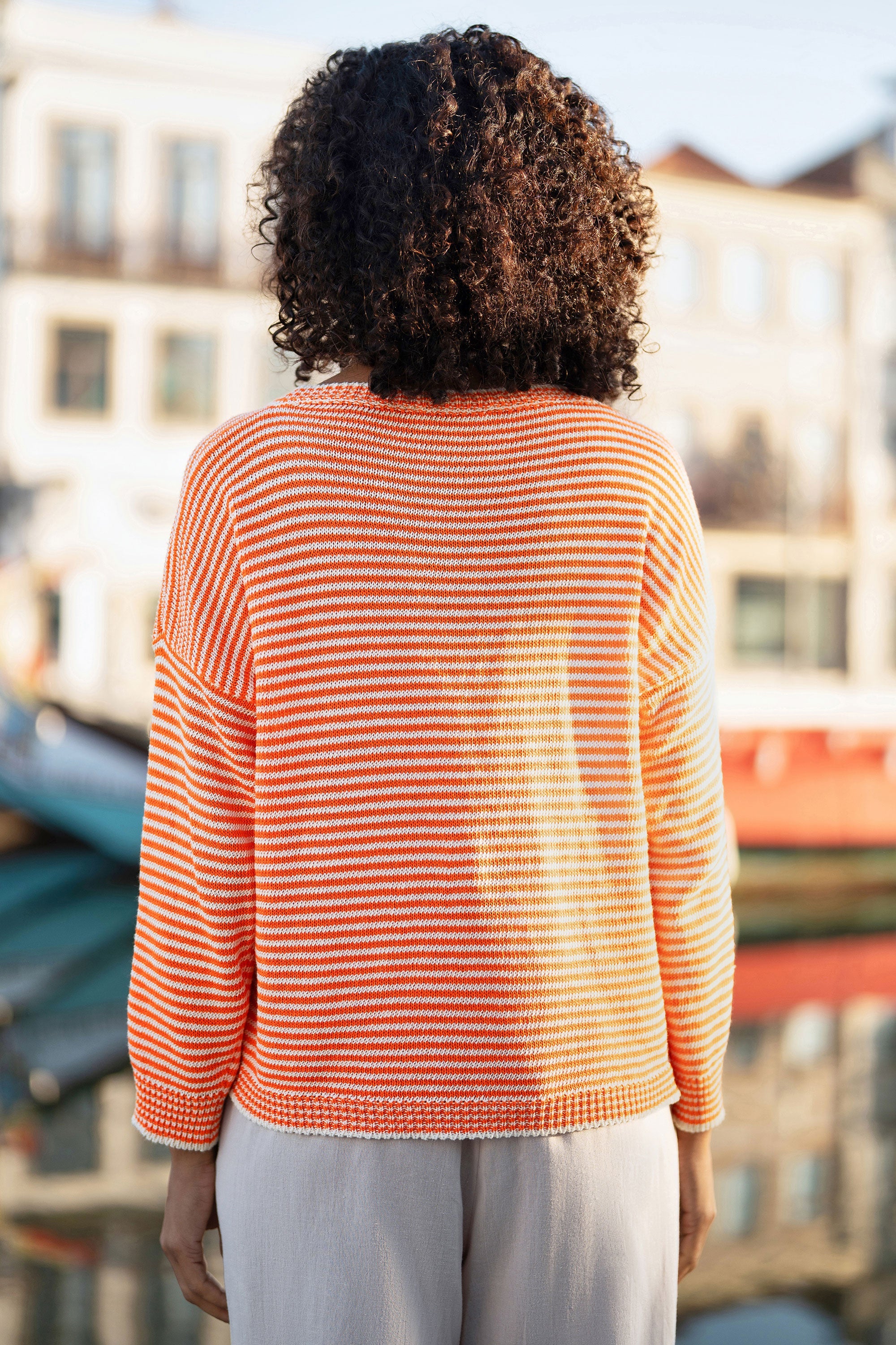 Yumi Orange Knitted Stripe Relaxed Jumper