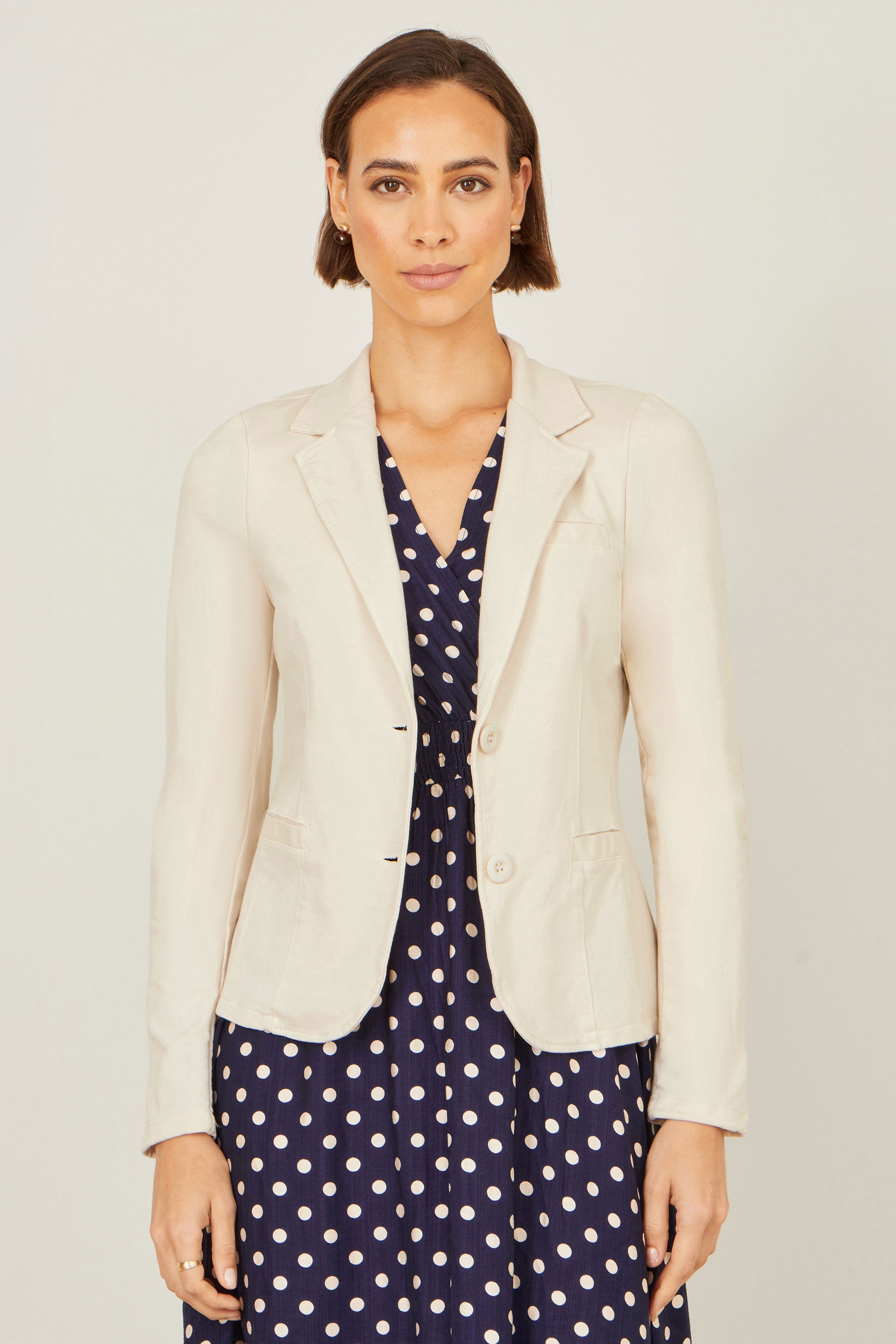 Yumi Beige Stretch Cotton Blazer