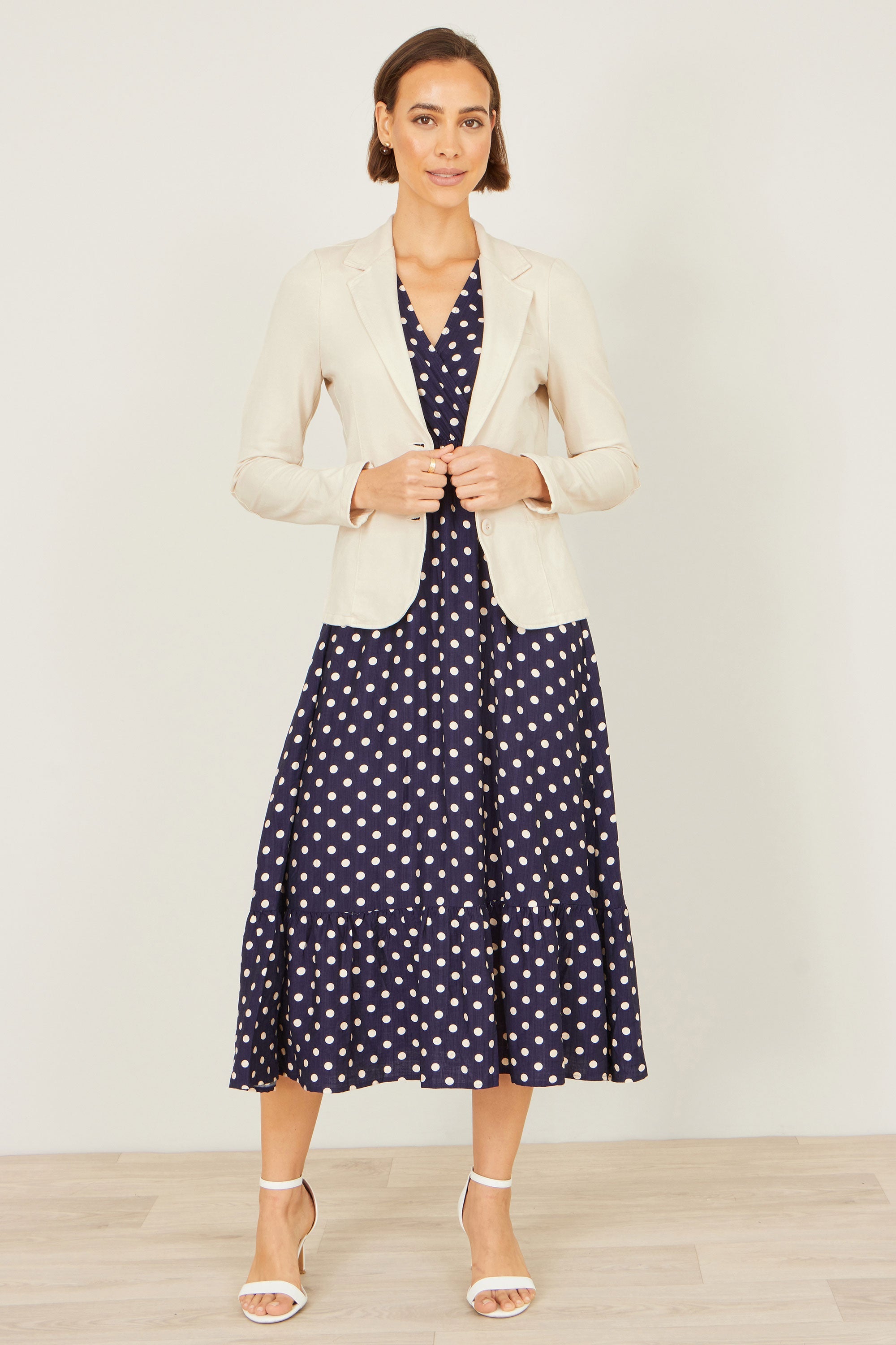 Yumi Beige Stretch Cotton Blazer