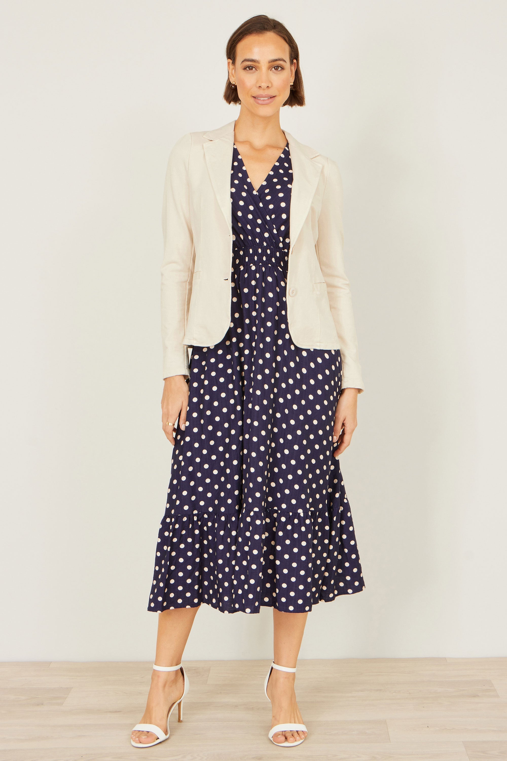 Yumi Beige Stretch Cotton Blazer