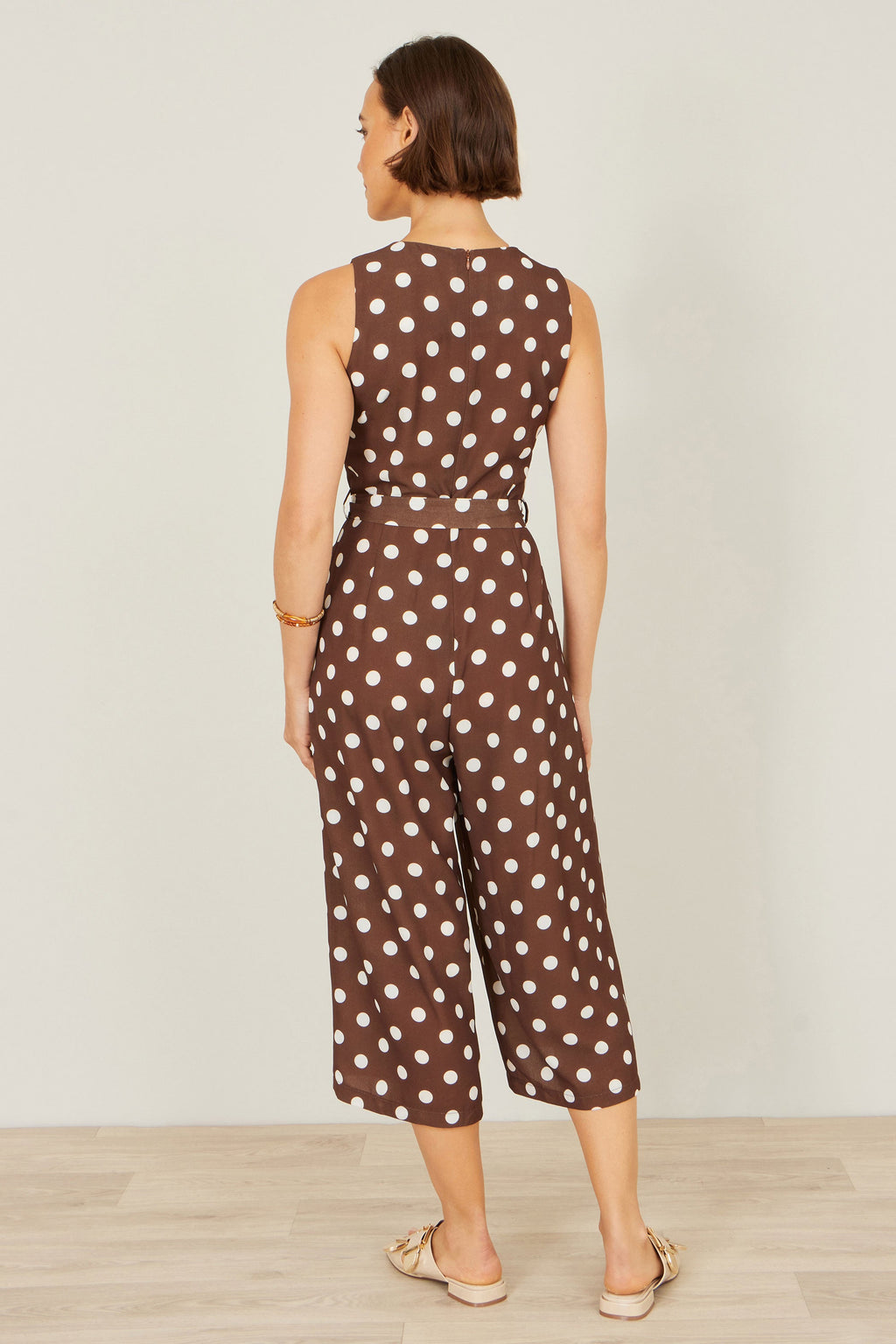 Yumi Brown Polka Dot Culotte Jumpsuit