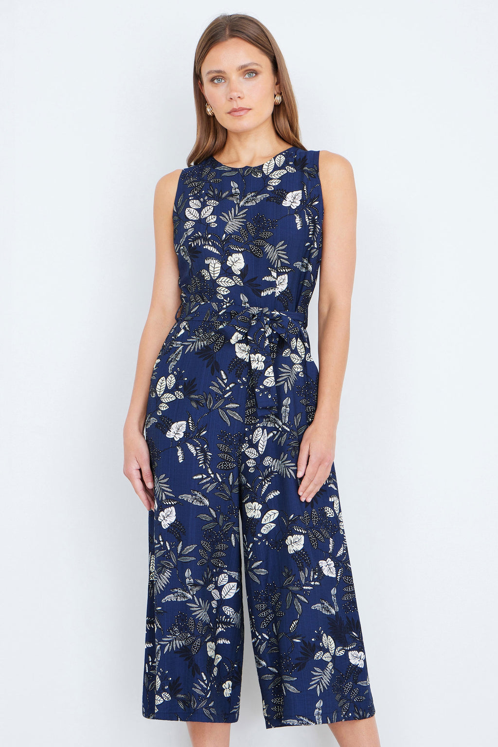 Yumi Navy Leaf Culotte Jumpsuit - QHA UK