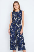 Yumi Navy Leaf Culotte Jumpsuit - QHA UK