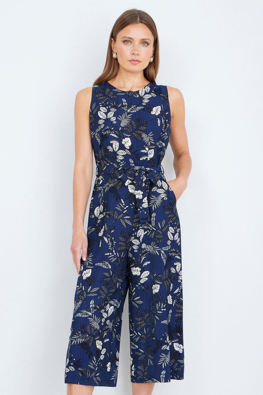 Yumi Navy Leaf Culotte Jumpsuit - QHA UK