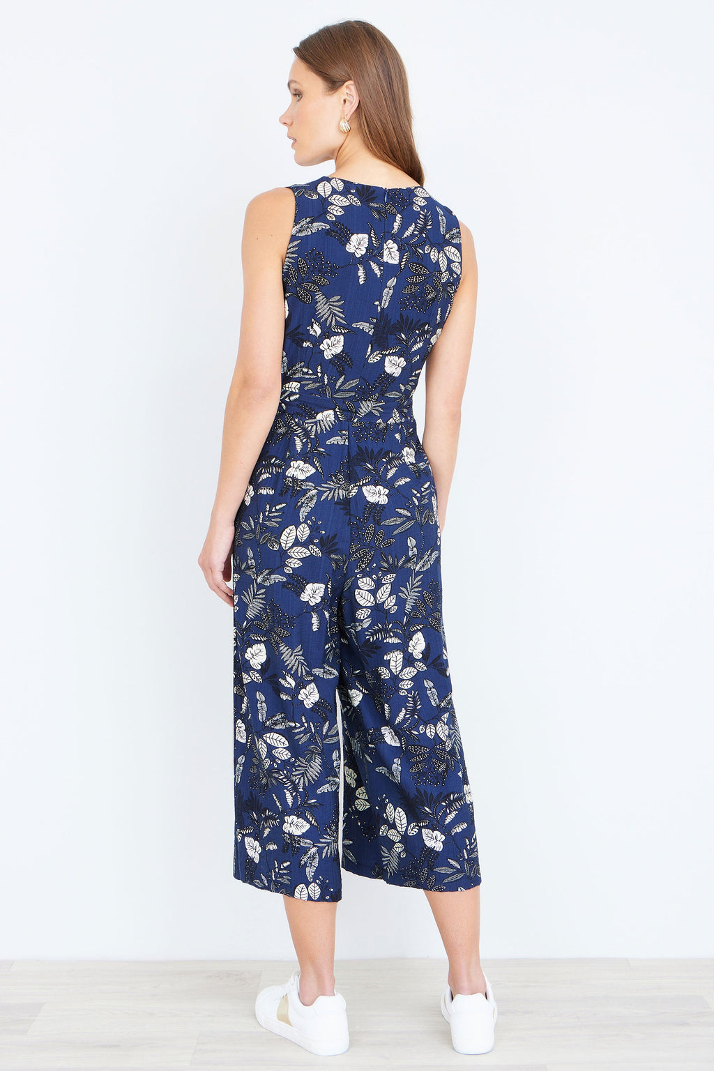 Yumi Navy Leaf Culotte Jumpsuit - QHA UK