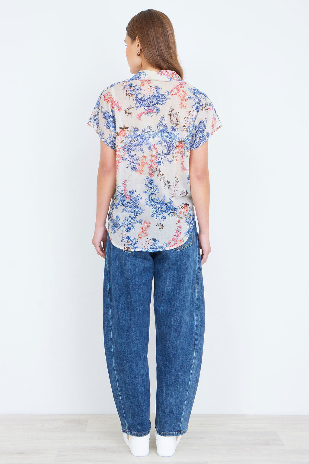 Womens Cotton Paisley Print Tie Front Shirt Short Sleeve Summer Blouse - QHA UK