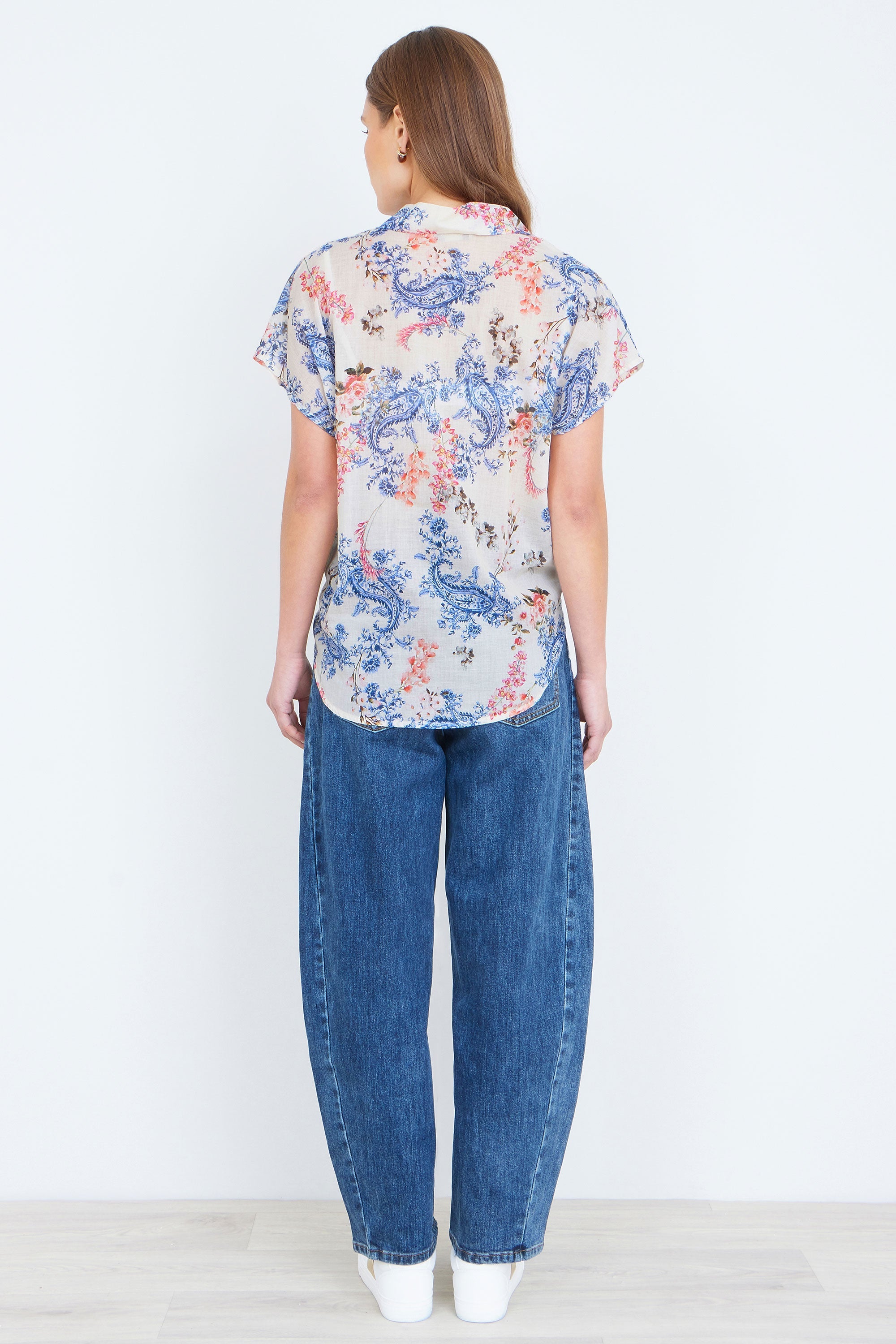 Womens Cotton Paisley Print Tie Front Shirt Short Sleeve Summer Blouse - QHA UK