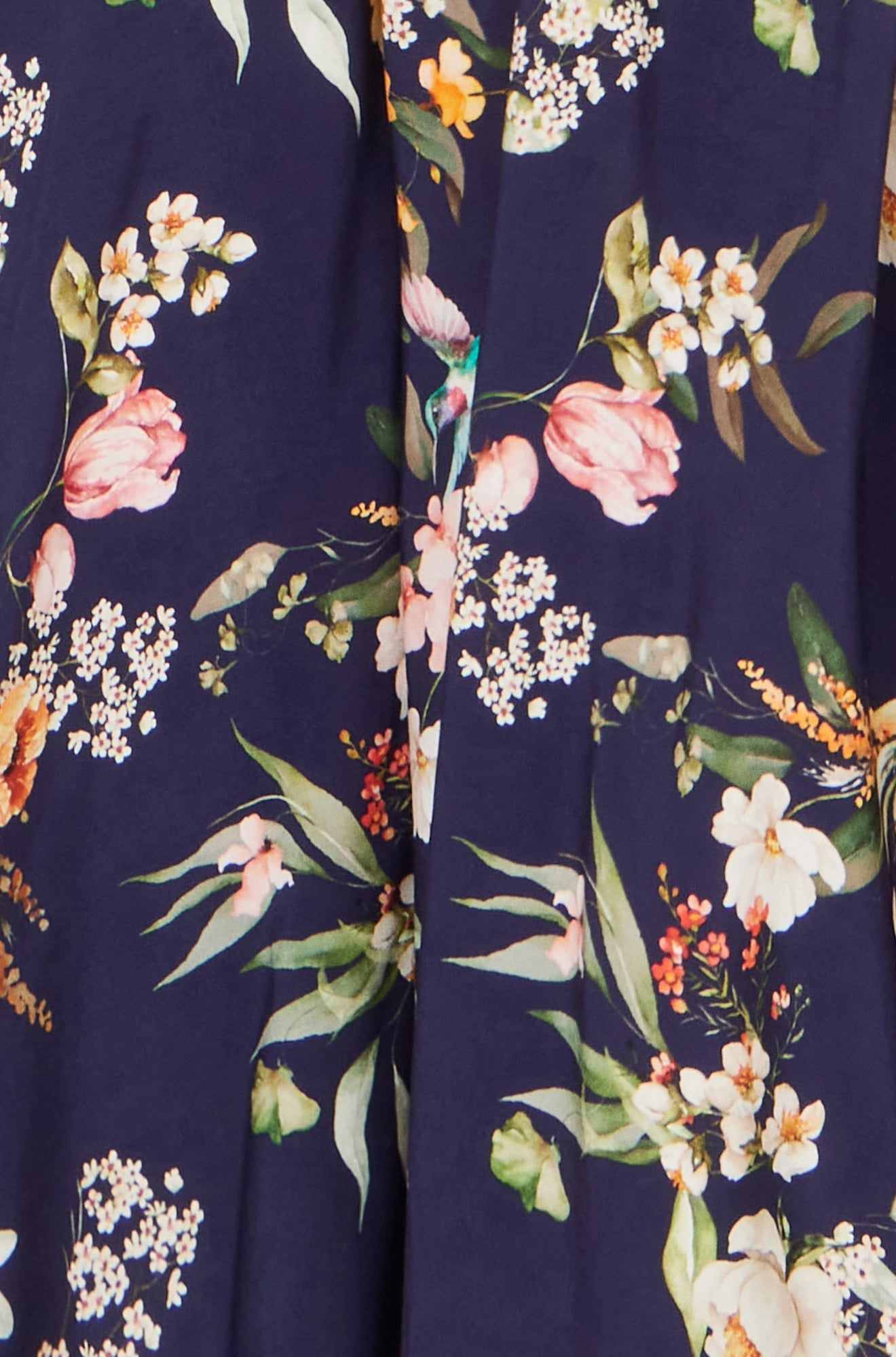 Yumi Navy Viscose Floral Print Midi Dress With Ruched Waist - QHA UK