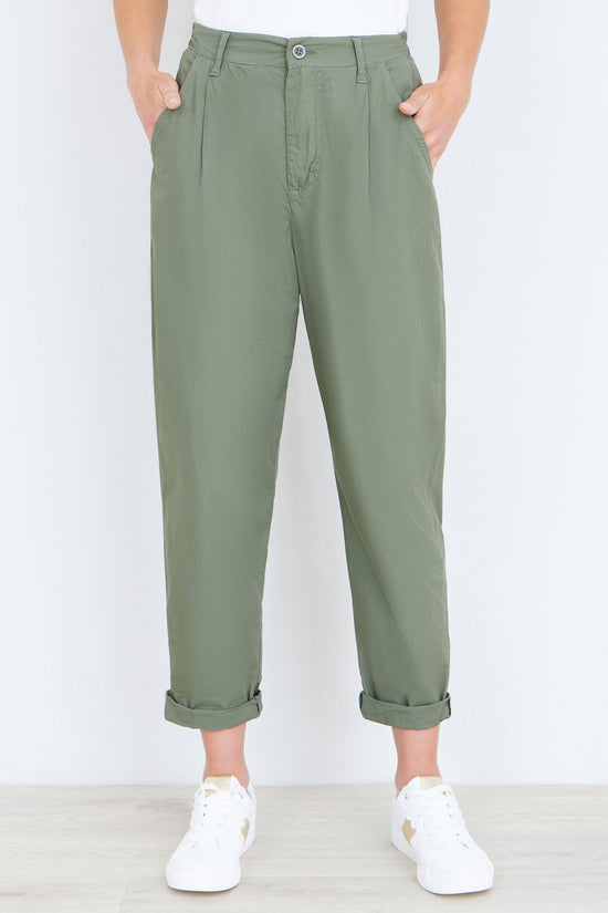 Yumi Khaki Cotton Canvas Chino Trousers - QHA UK