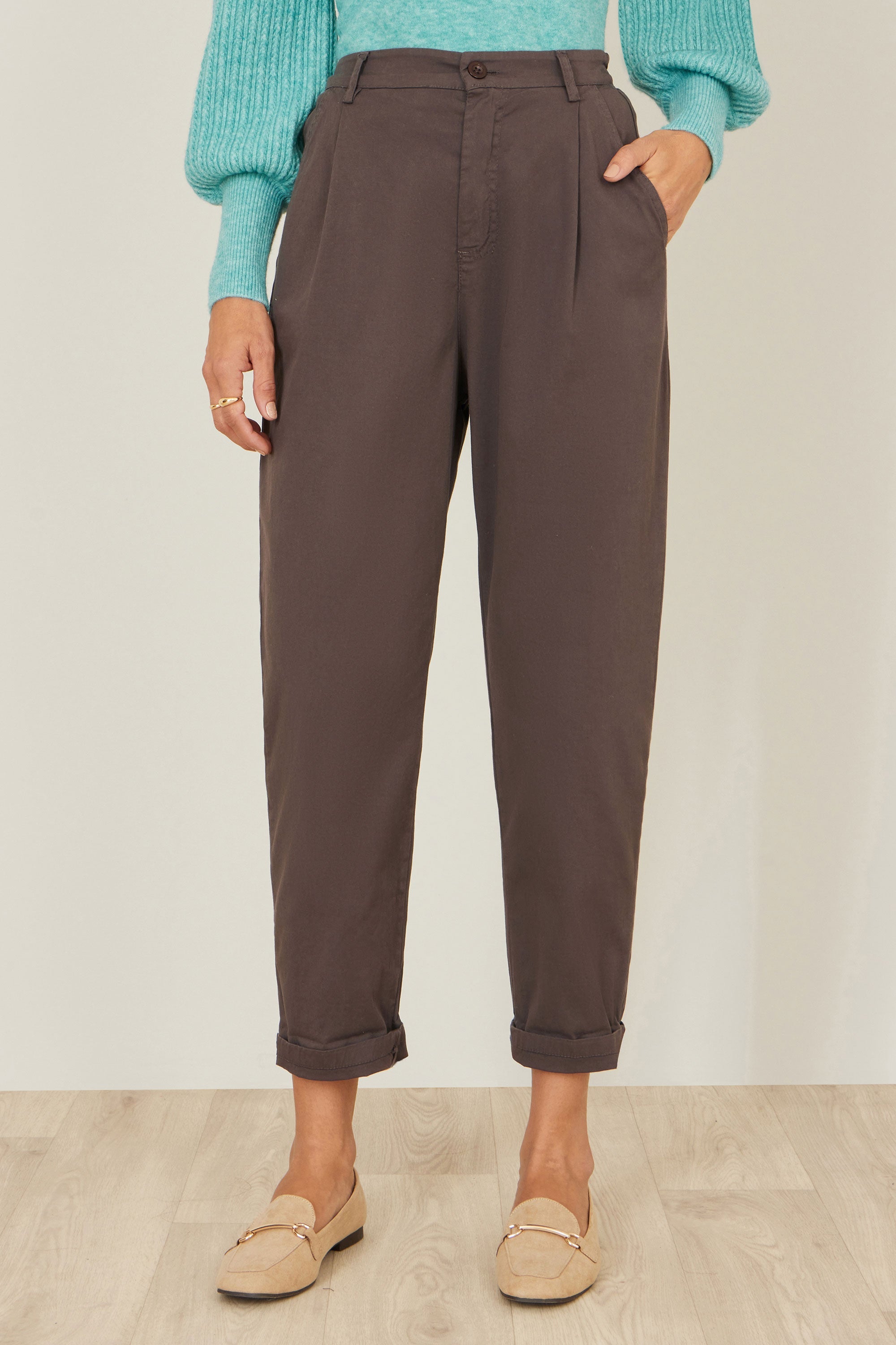 Yumi Brown Cotton Canvas Chino Trousers