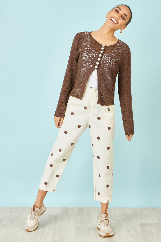Yumi Brown Spot Print Cotton Canvas Chinos - QHA UK