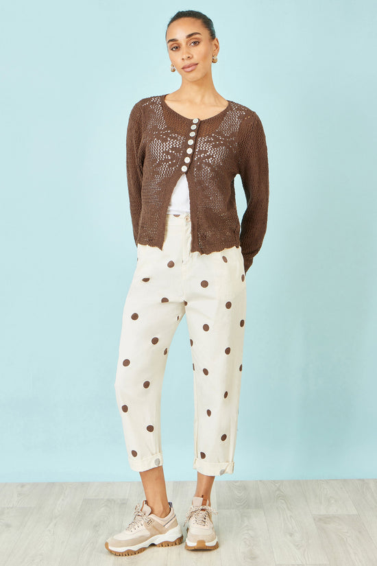 Yumi Brown Spot Print Cotton Canvas Chinos - QHA UK