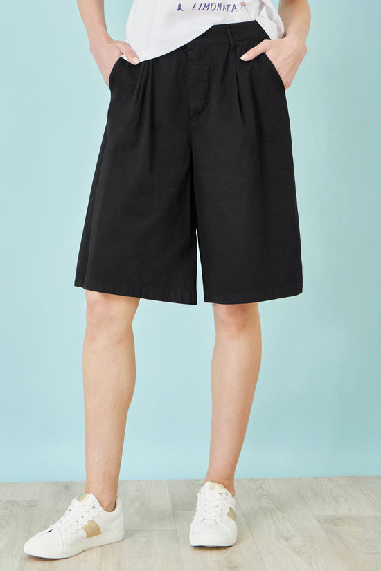 Yumi Black Cotton Bermuda Shorts - QHA UK