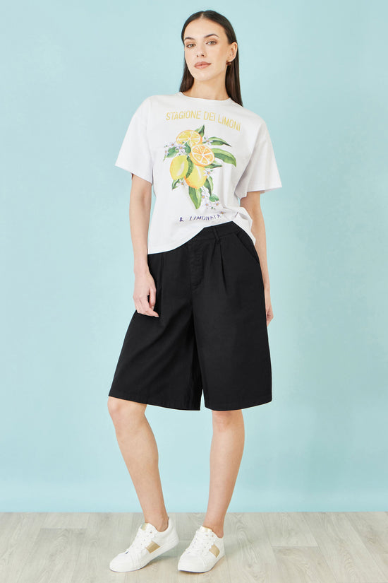 Yumi Black Cotton Bermuda Shorts - QHA UK