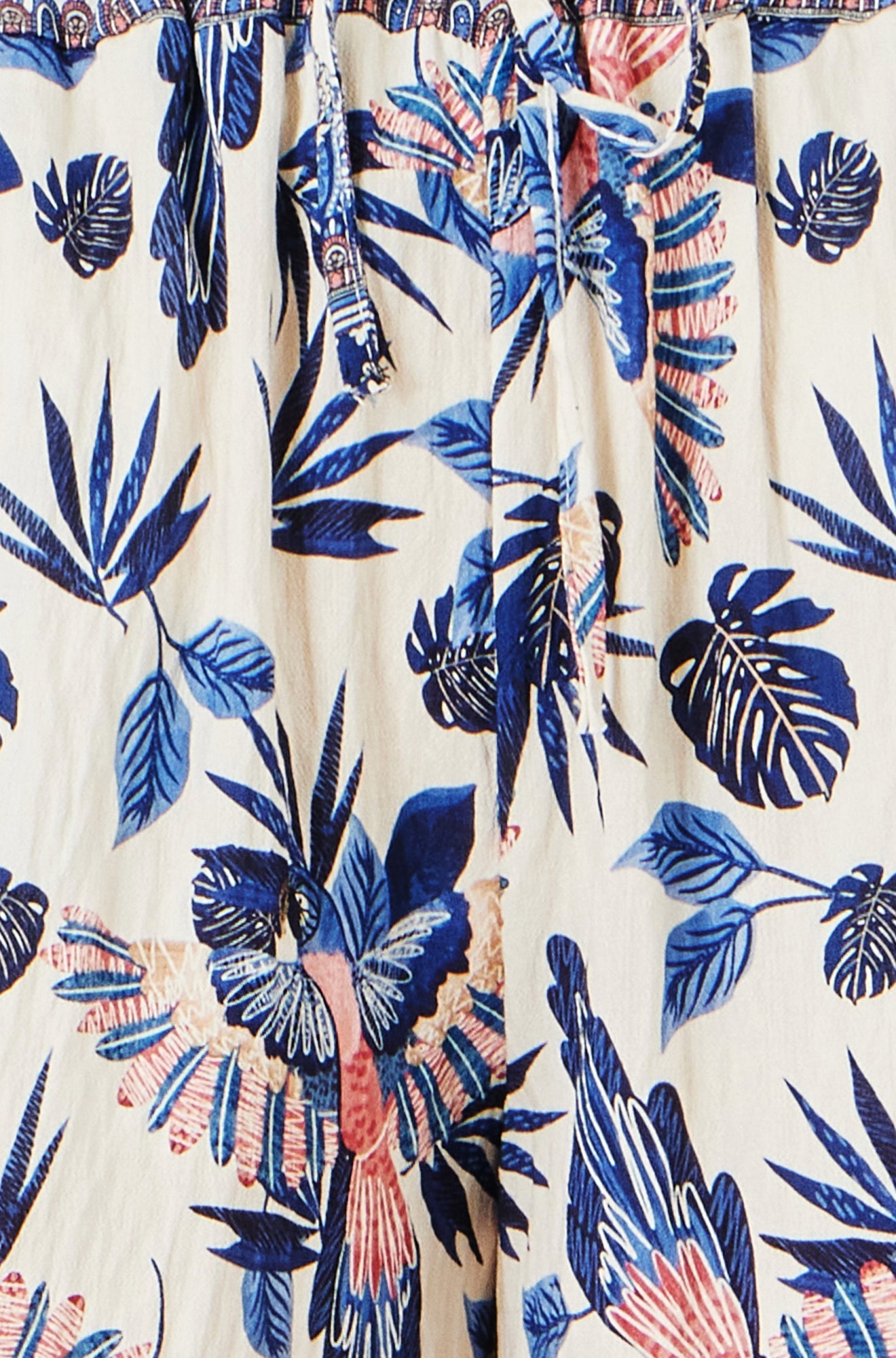Yumi Blue Bird Print Viscose Wide Leg Trousers - QHA UK