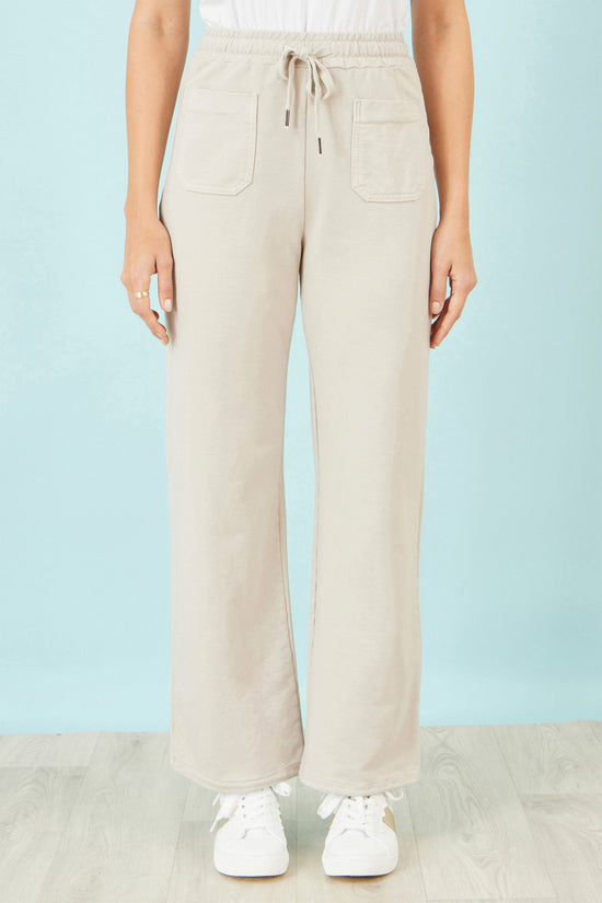 Yumi Cream Relaxed Stretch Wide Leg Trousers With Pockets - QHA UK