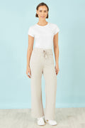 Yumi Cream Relaxed Stretch Wide Leg Trousers With Pockets - QHA UK