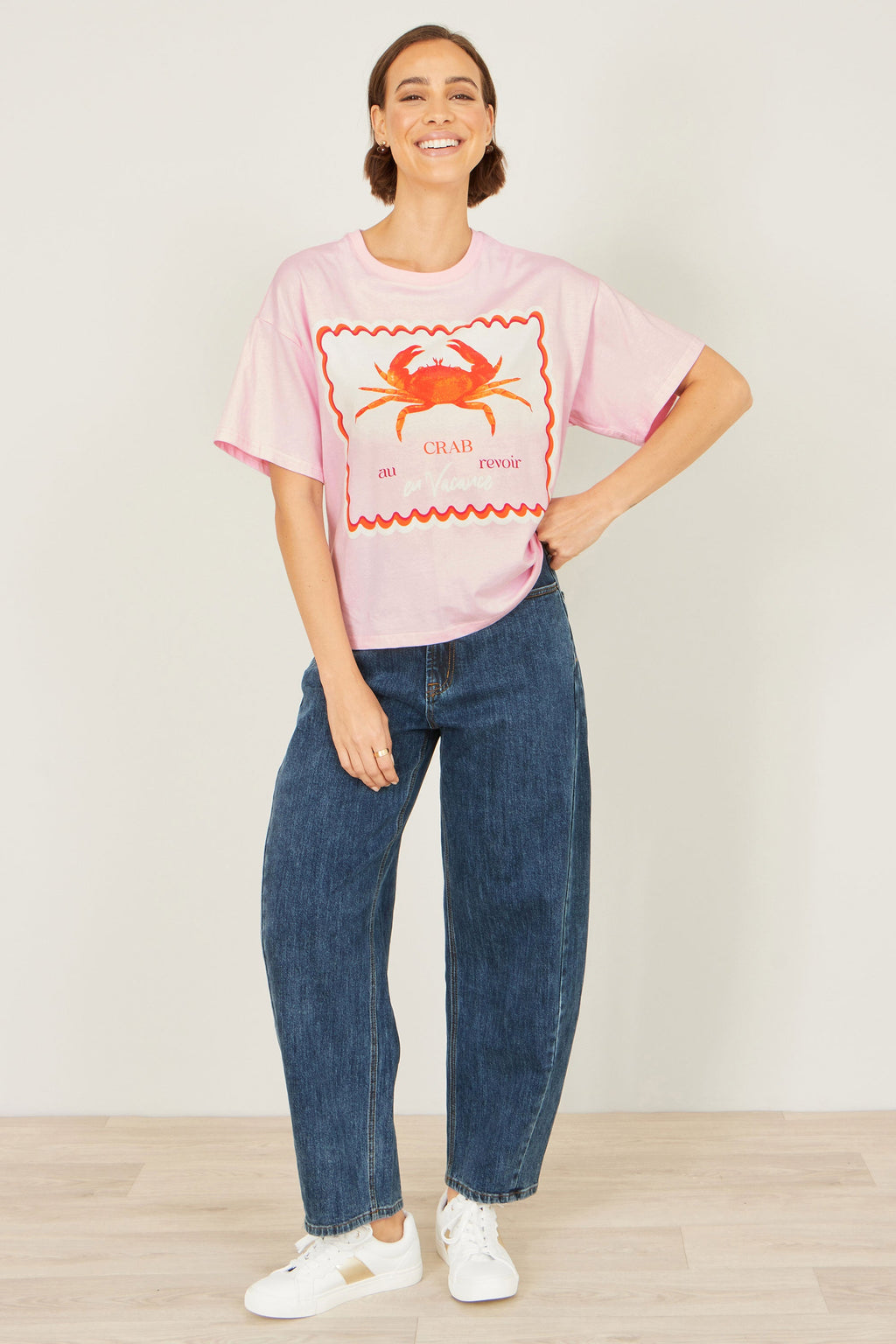 Yumi Pink Crab Vacation Print T Shirt