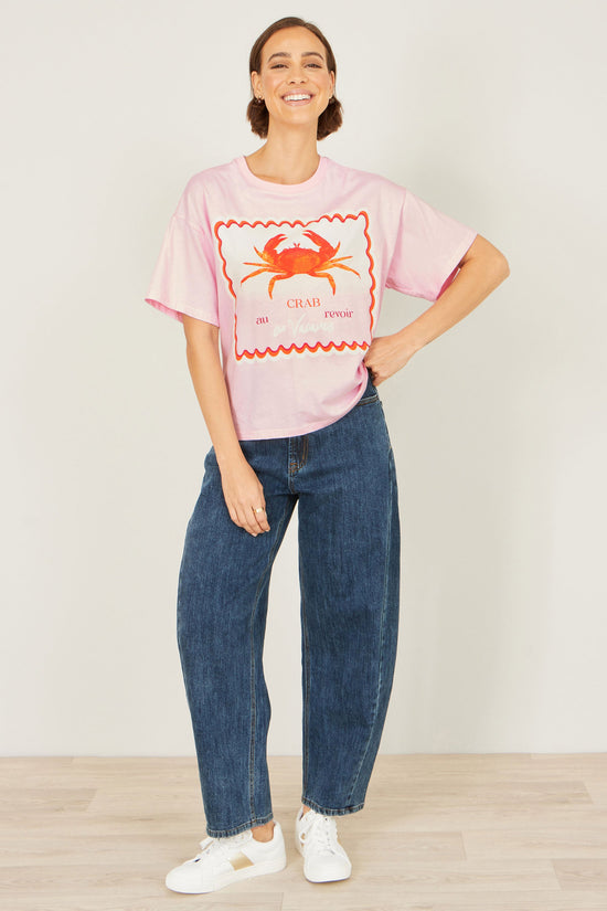 Yumi Pink Crab Vacation Print T Shirt - QHA UK