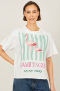 Yumi White Retro Relaxed Flamingo Cotton T Shirt - QHA UK