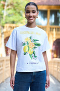 Yumi White Retro Relaxed Lemon Print Cotton T Shirt - QHA UK