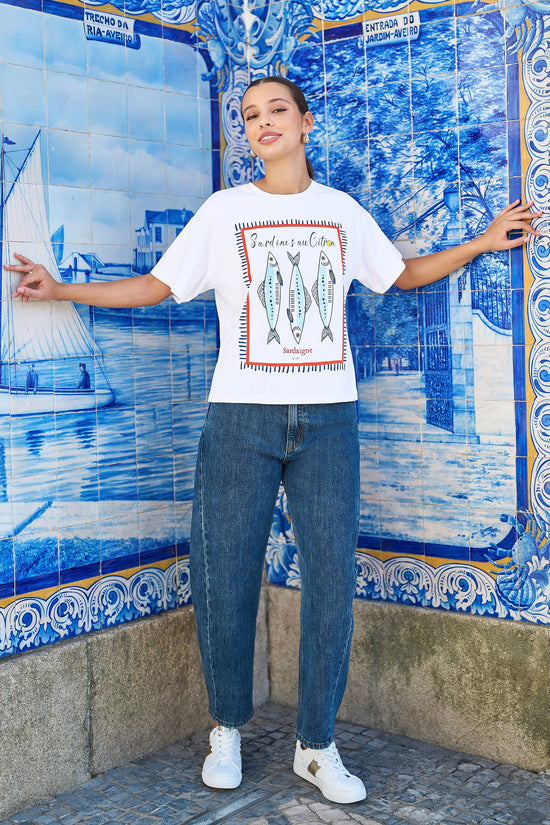Yumi White Cotton Summer Motif T-Shirt - QHA UK