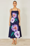 Yumi Navy Pansy Strappy Midi Dress - QHA UK