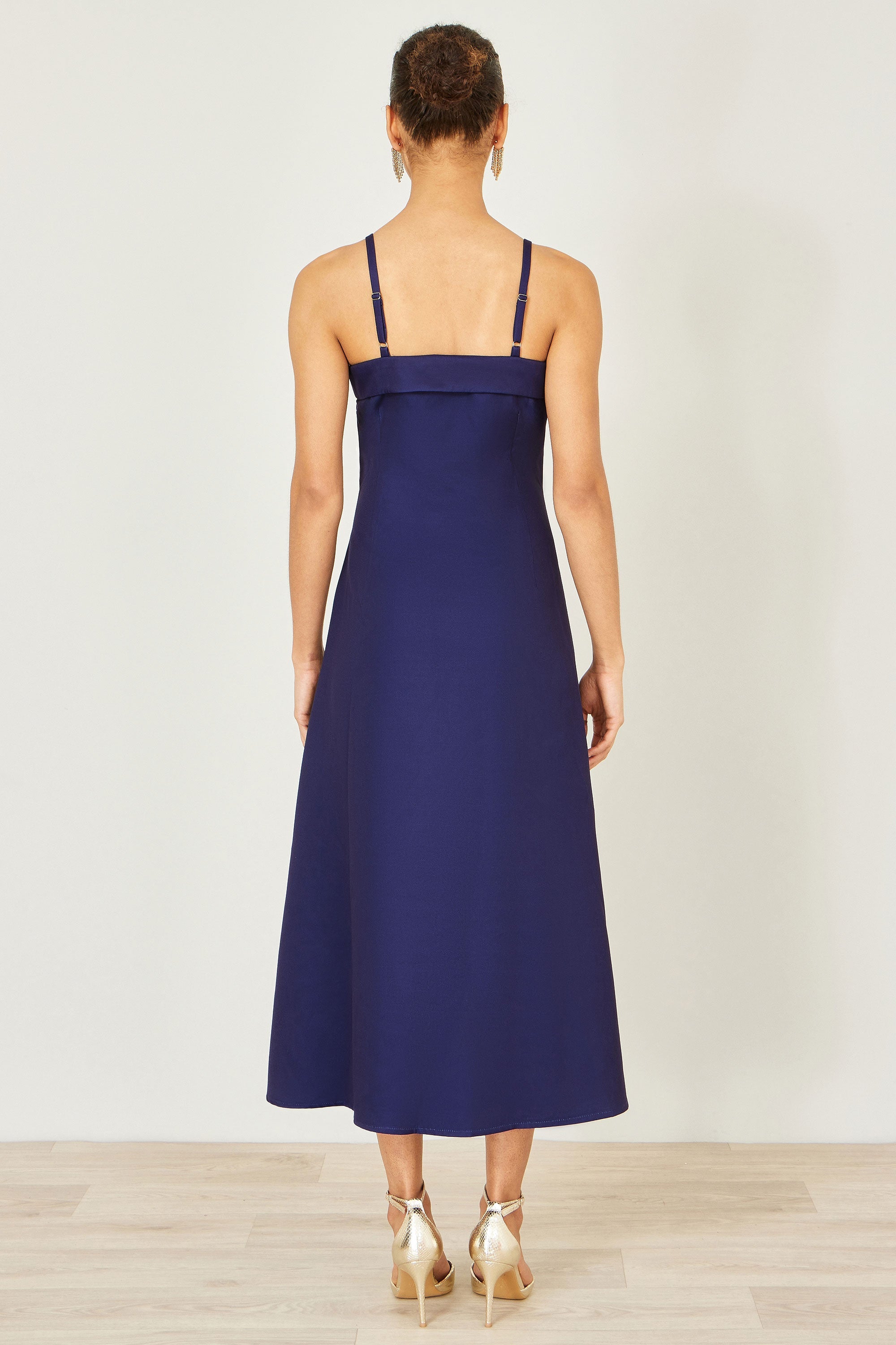Yumi Navy Pansy Strappy Midi Dress - QHA UK