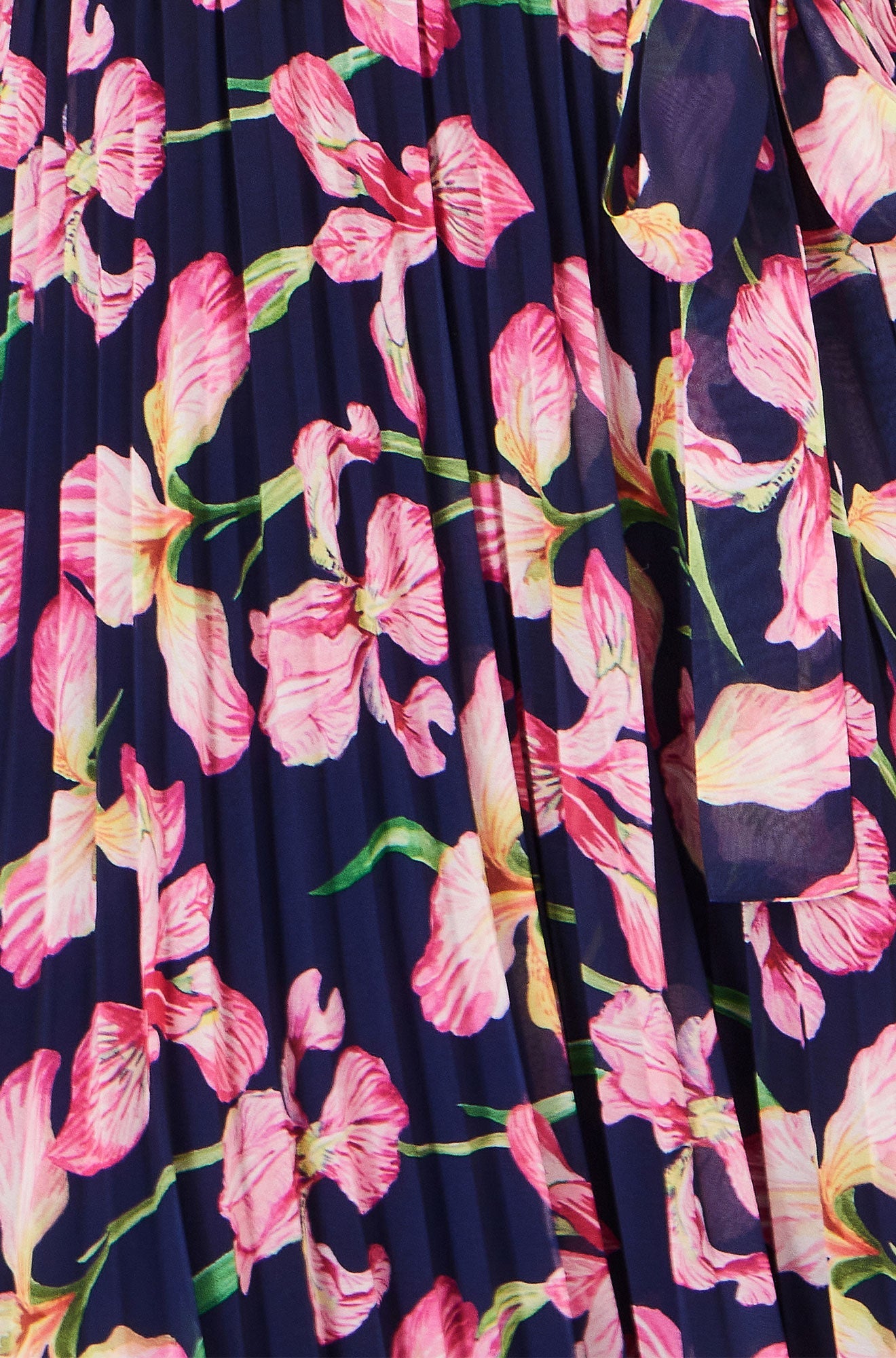 Yumi Navy Orchid Floral Pleated Wrap Maxi Dress - QHA UK