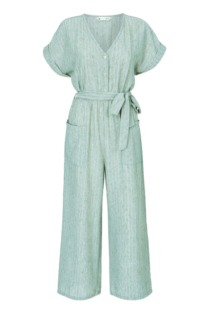 Yumi Women's Khaki Green Pinstripe Wide-Leg Jumpsuit Sizes 6–18 - additional view 7