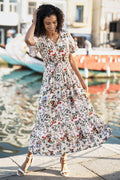 Yumi Ivory Botanical Print Viscose Midi Dress - QHA UK