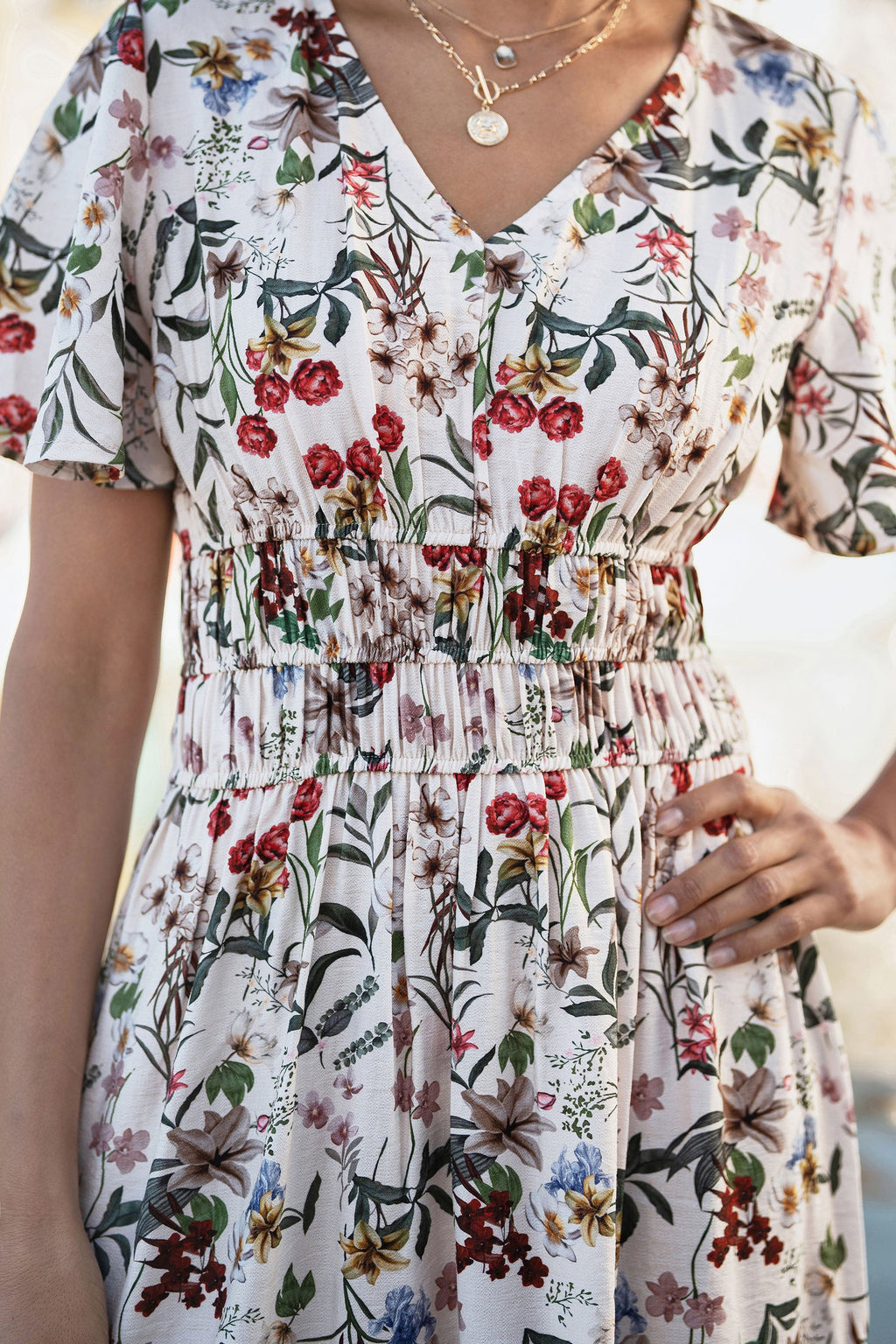 Yumi Ivory Botanical Print Viscose Midi Dress - QHA UK