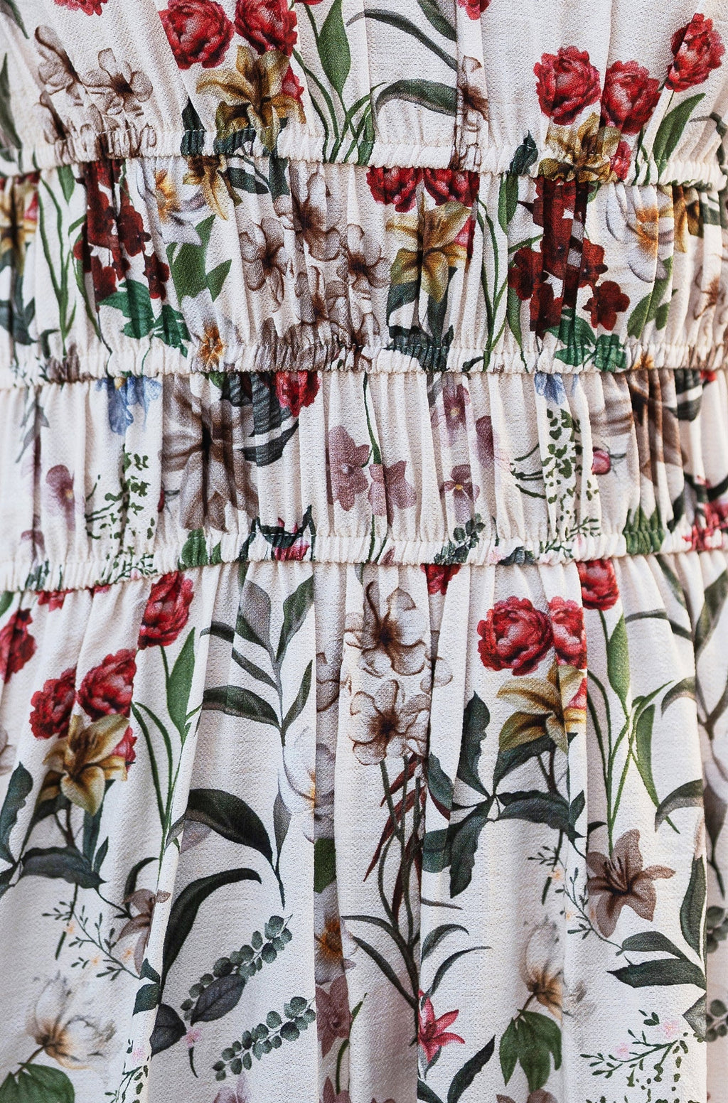 Yumi Ivory Botanical Print Viscose Midi Dress - QHA UK