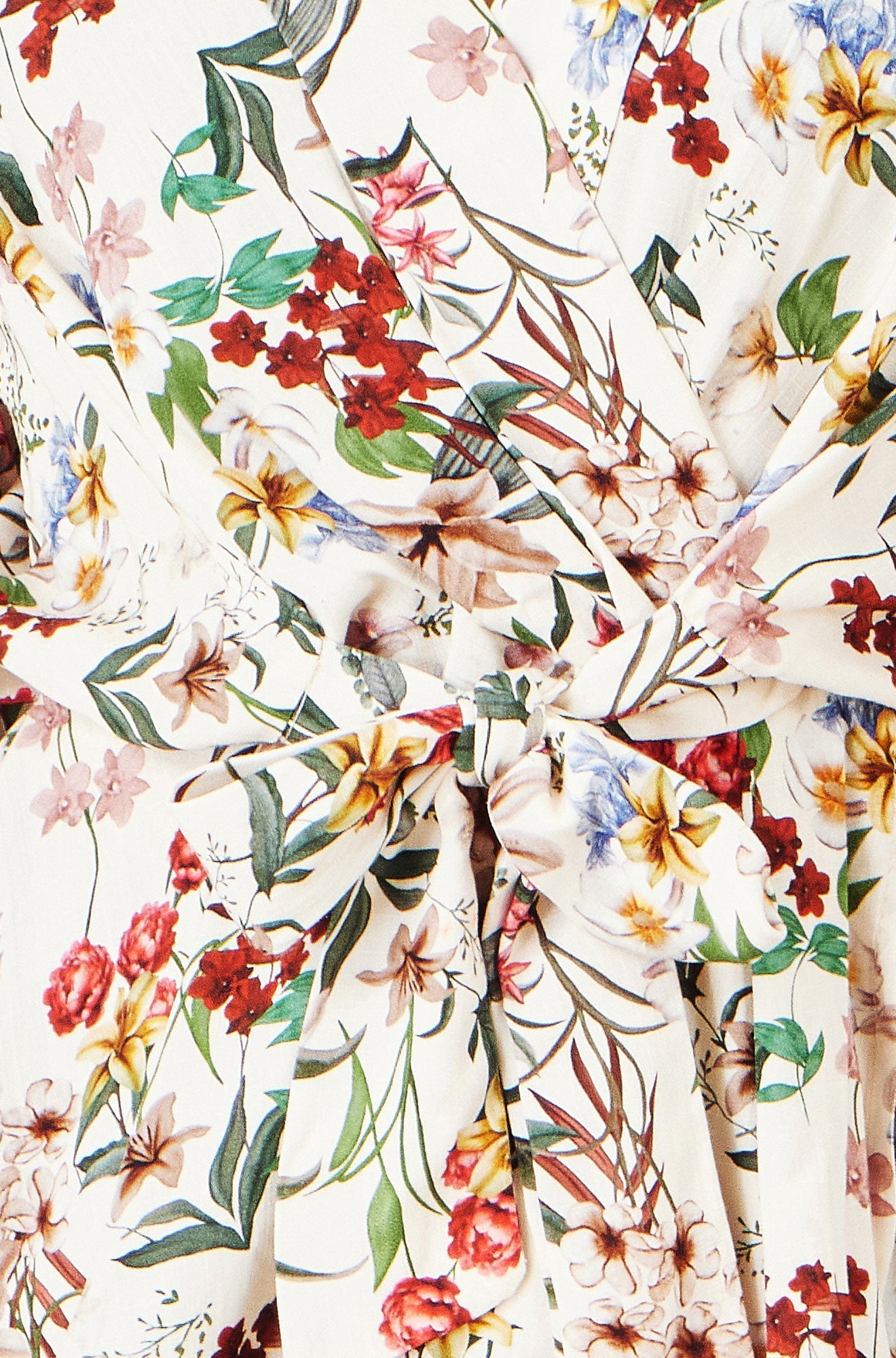 Yumi Ivory Viscose Botanical Print Wrap Top - QHA UK