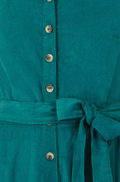 Yumi Women's Teal Cotton Corduroy Wide Leg Jumpsuit with Tie Waist Belt