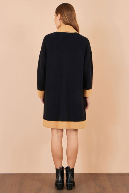 Yumi Black Longline Open-Front Cardigan with Contrast Border