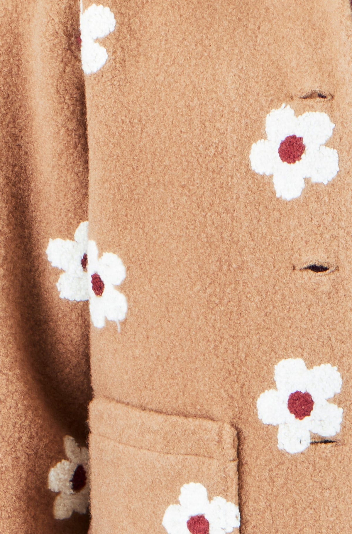 Yumi Women's Cosy Brown Embroidered Daisy Fleece Jacket with Patch Pockets