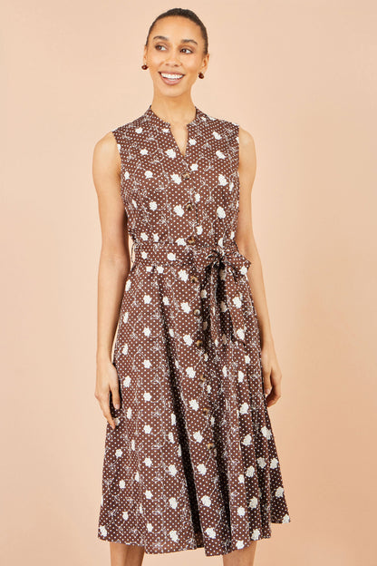 Yumi Brown Cotton Embroidery Shirt Dress - additional view 5