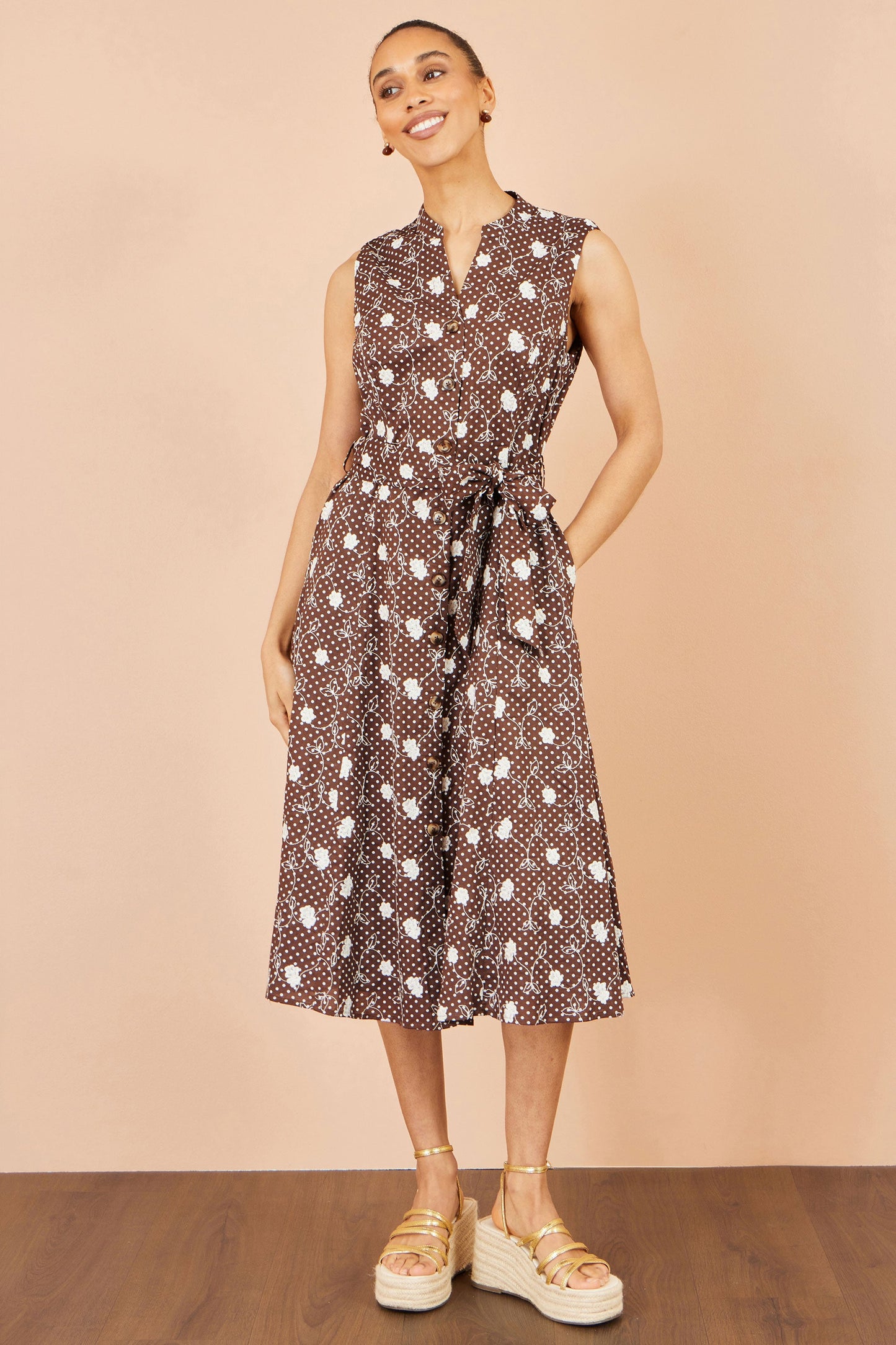 Yumi Brown Cotton Embroidery Shirt Dress - additional view 6