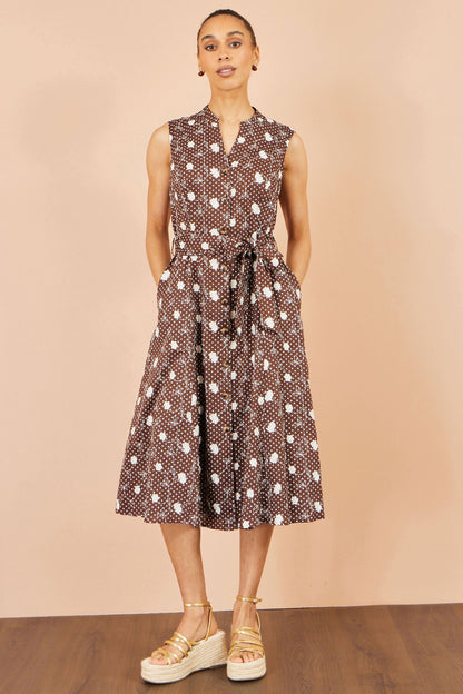 Yumi Brown Cotton Embroidery Shirt Dress - additional view 3