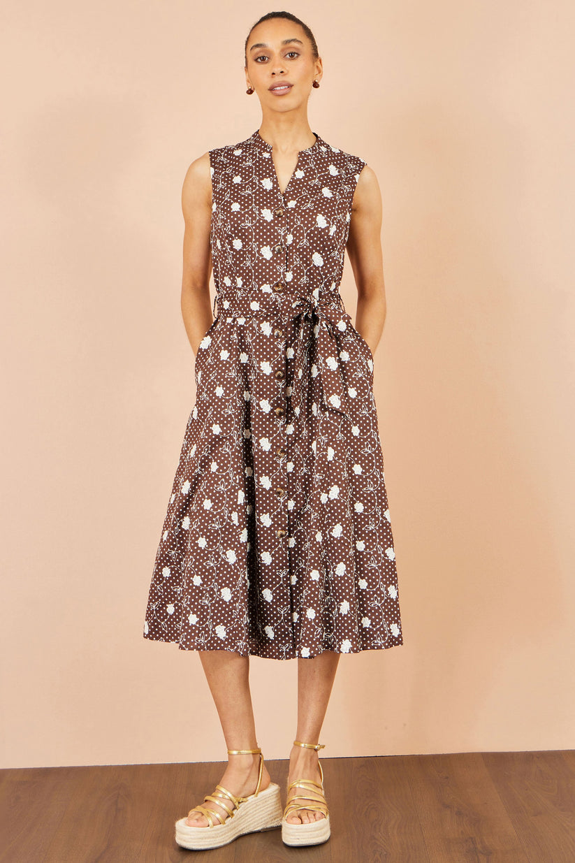 Yumi Brown Cotton Embroidery Shirt Dress - additional view 3