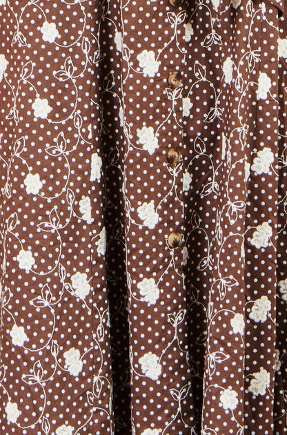 Yumi Brown Cotton Embroidery Shirt Dress - additional view 7
