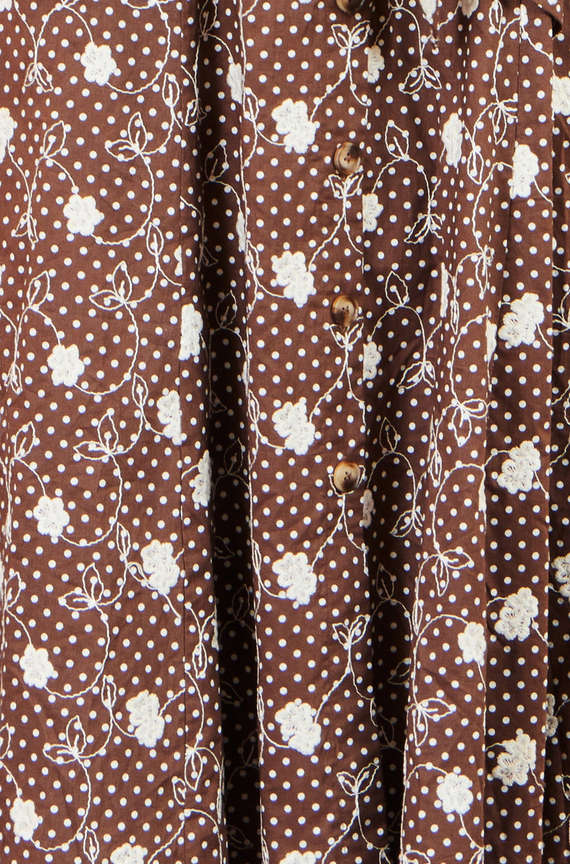 Yumi Brown Cotton Embroidery Shirt Dress - additional view 7