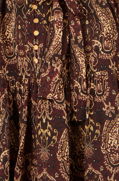 Yumi Women's Brown Paisley Print Long Sleeve Shirt Dress
