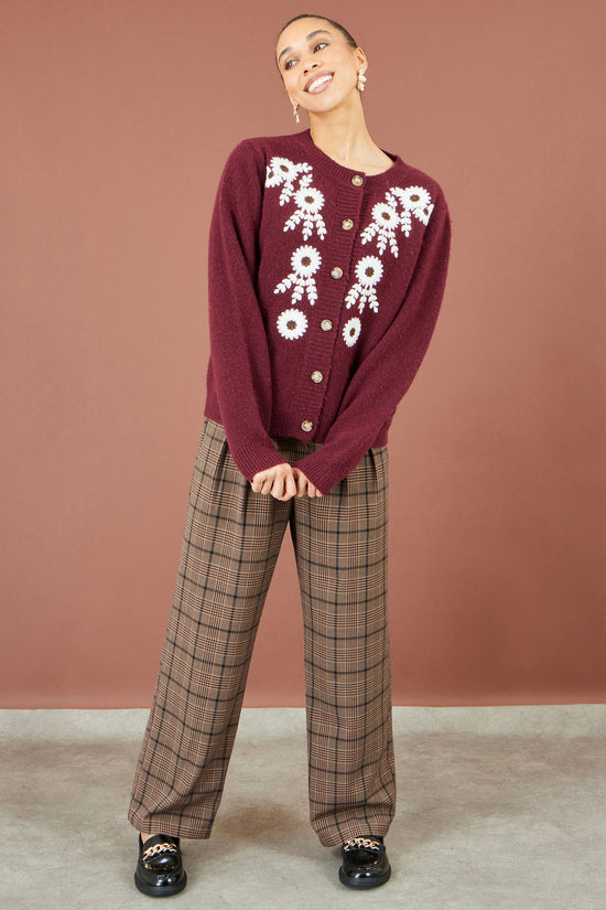 Yumi Brown Check High-Waisted Wide-Leg Trousers