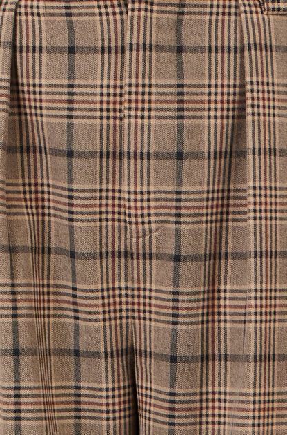 Yumi Brown Check High-Waisted Wide-Leg Trousers